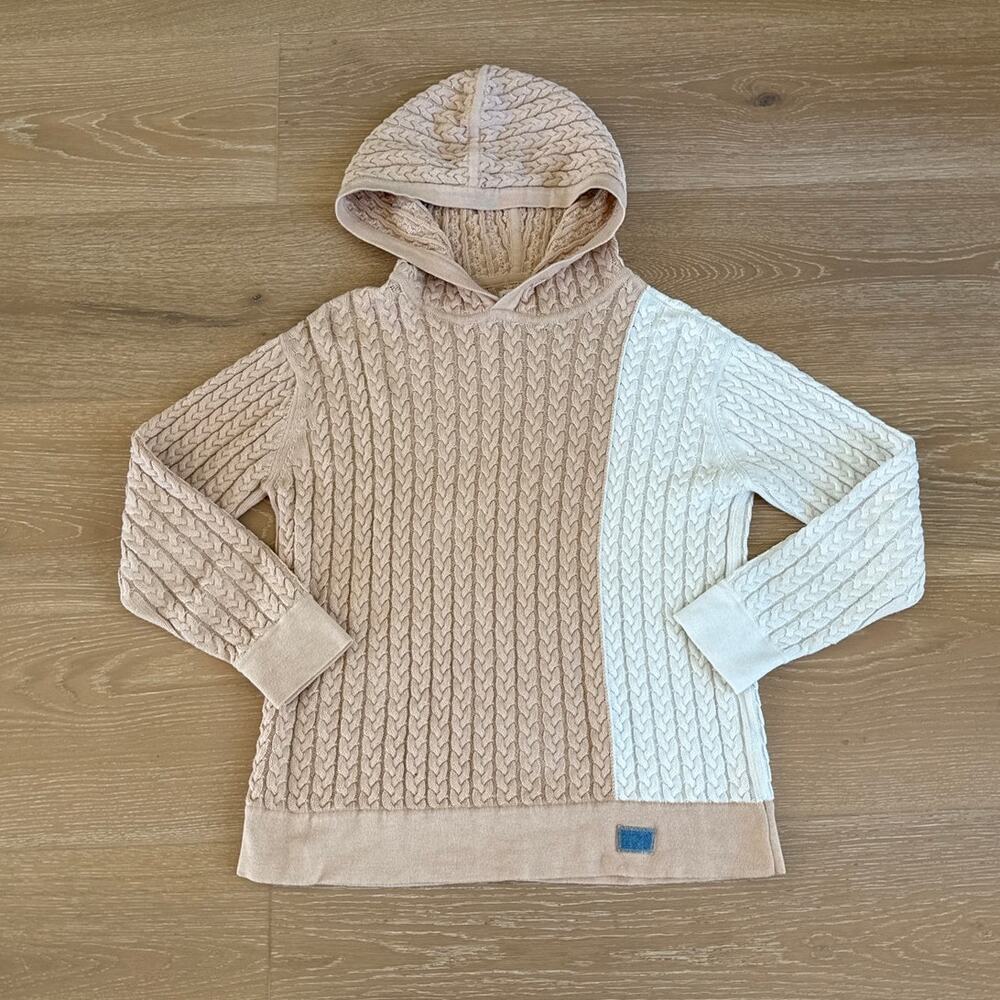 Reuben Oliver Cable Knit Pima Cotton Hoodie The Aran Size M Brown Cream
